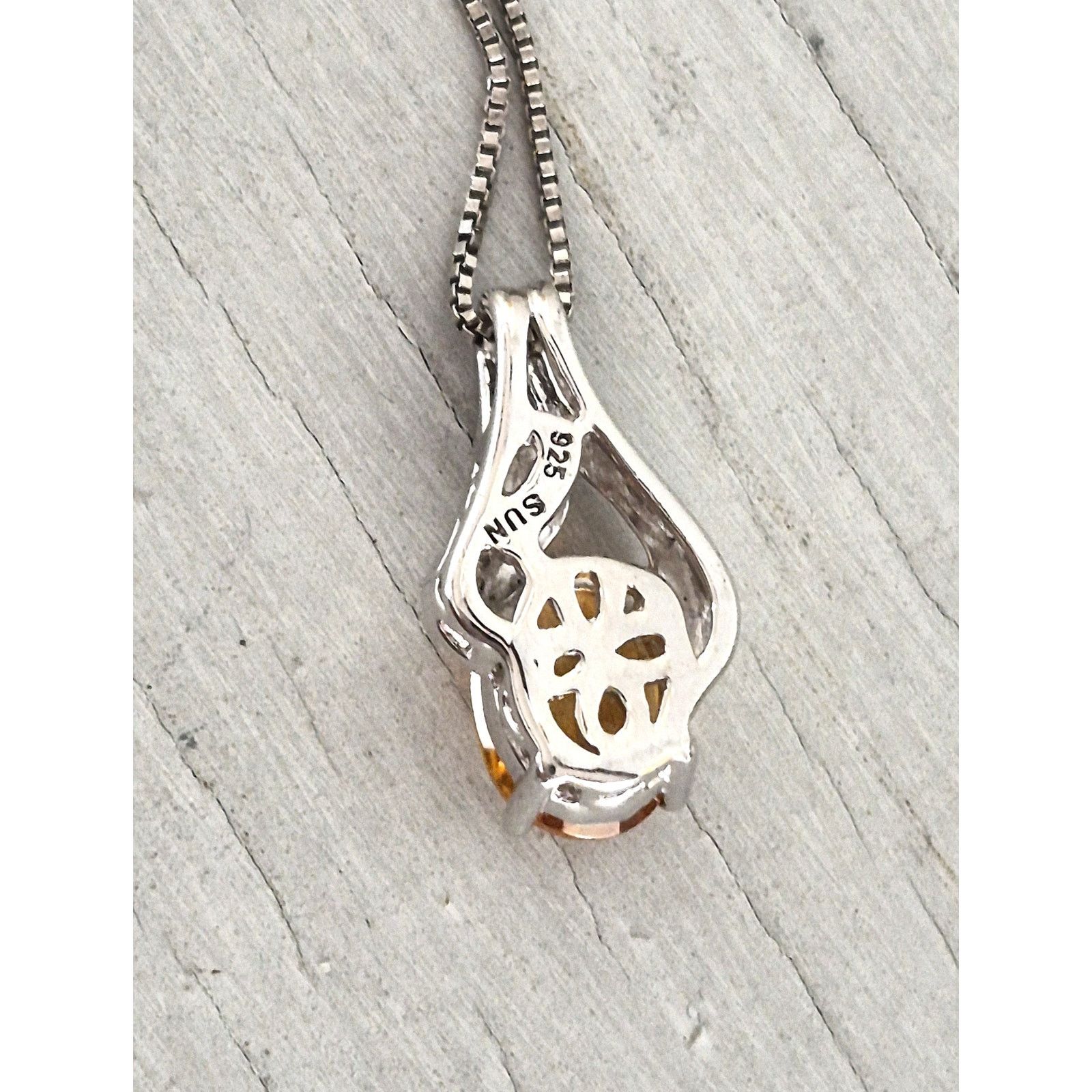 Other Sterling Silver Citrine CZ Oval Pendant with Necklace Size ONE SIZE - 4 Thumbnail
