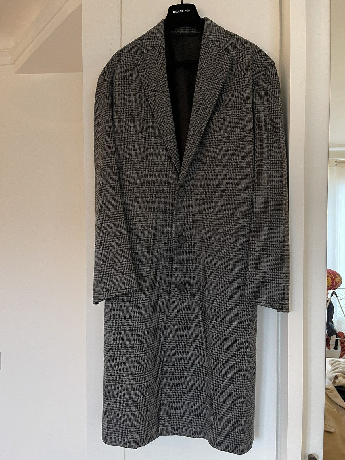 image of Balenciaga Grey Checked Coat, Women's (Size XS)