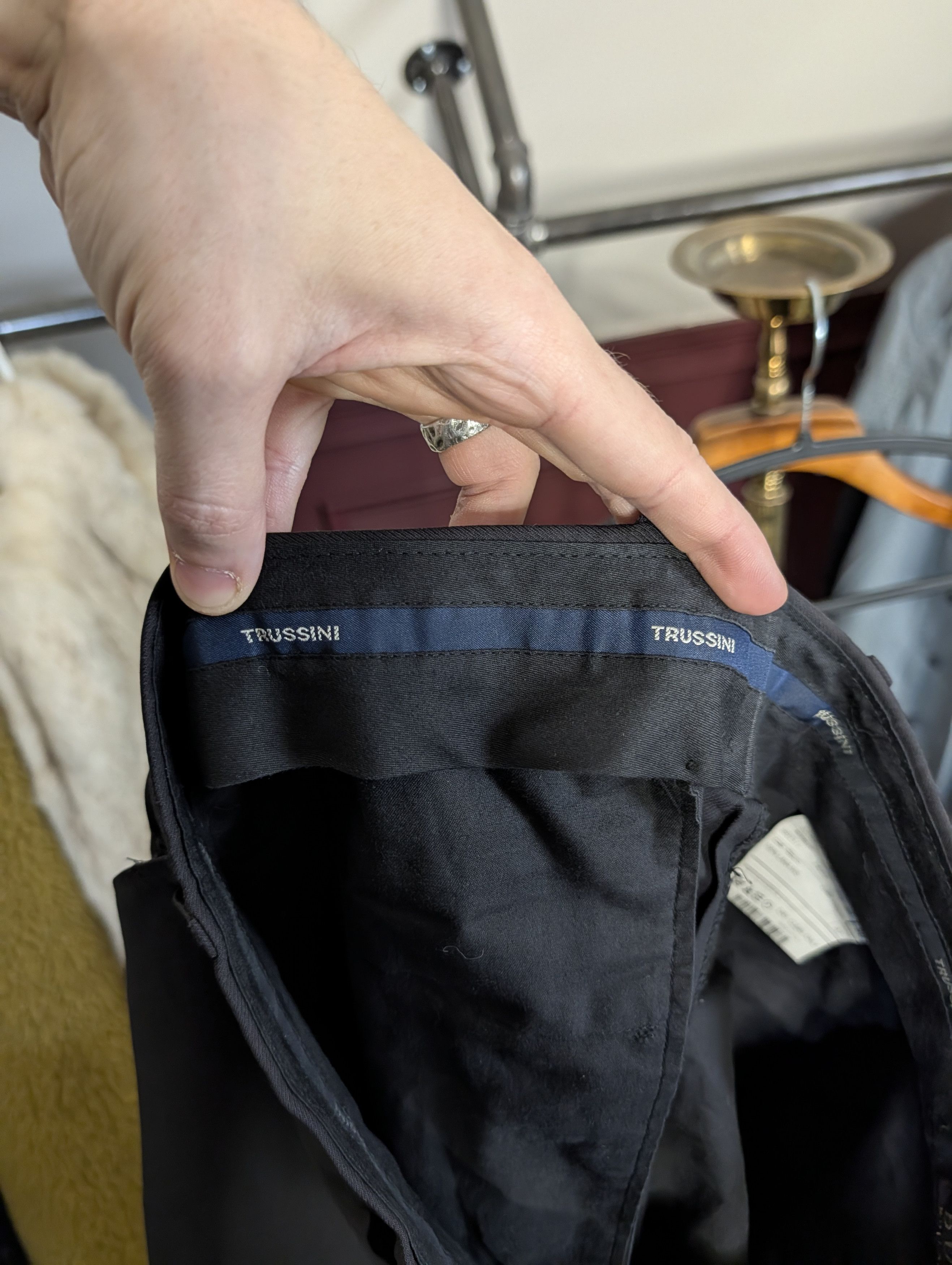 Trussini Black Super 100s Wool Steep Twill Italy Trousers 50 Size US 33 - 13 Thumbnail