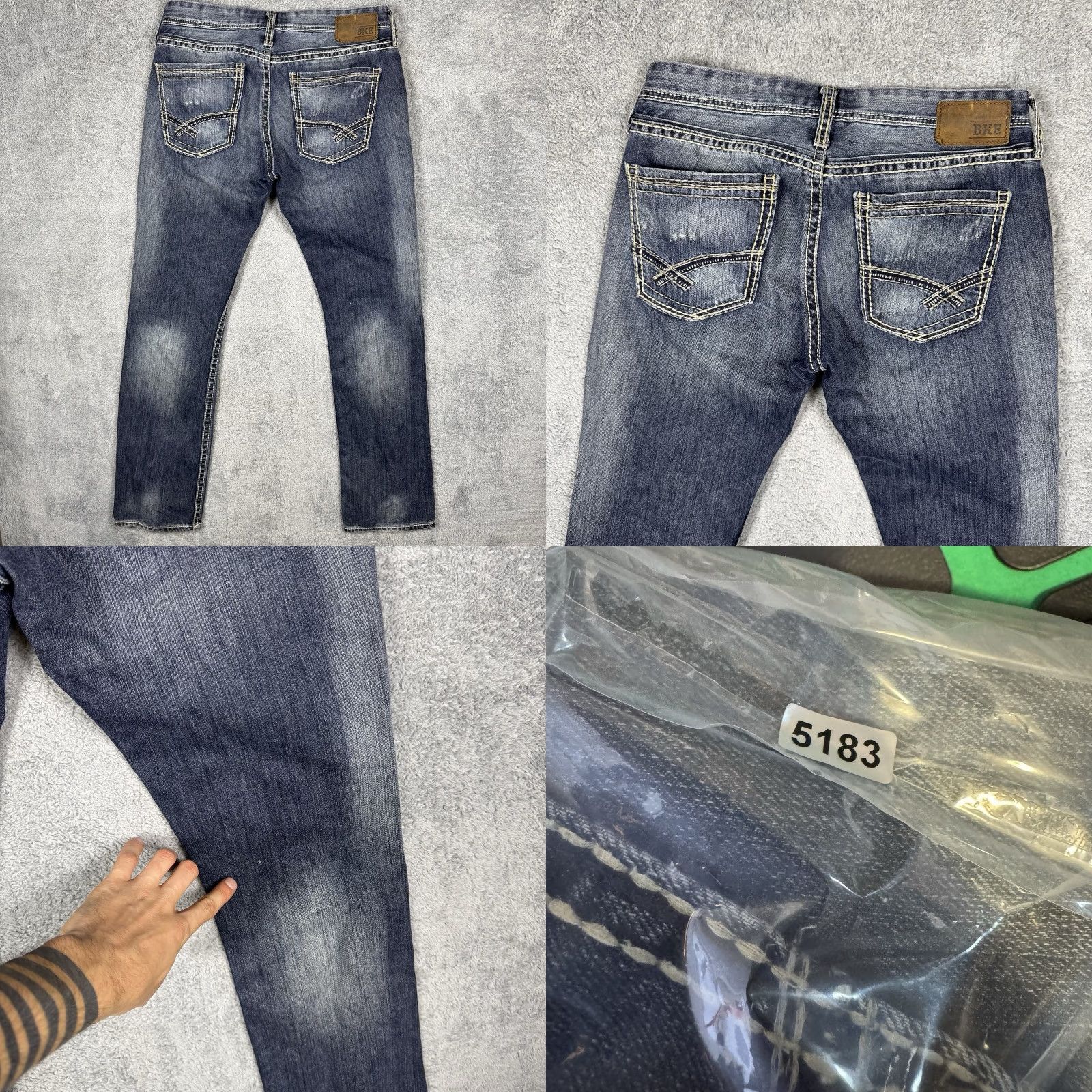 Vintage BKE Aiden Jeans Men 31x32 Straight Stack City Punk Grunge Distressed Y2K Whisker Blue Denim Regular 5-Pocket Mens Size US 31 - 10 Thumbnail