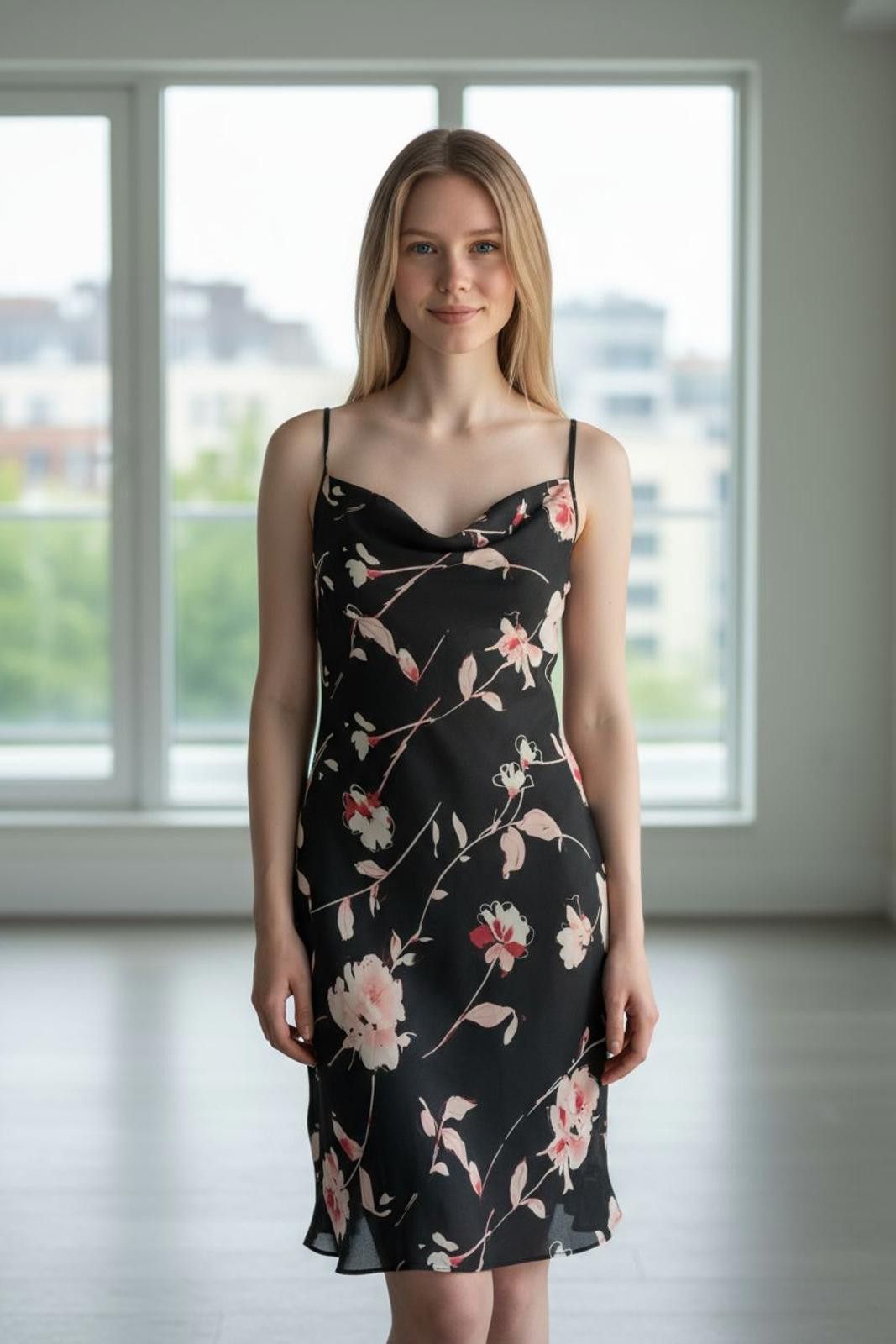 Designer New York & Company Black Floral Midi Slip Dress Size M / US 6-8 / IT 42-44 - 1 Thumbnail