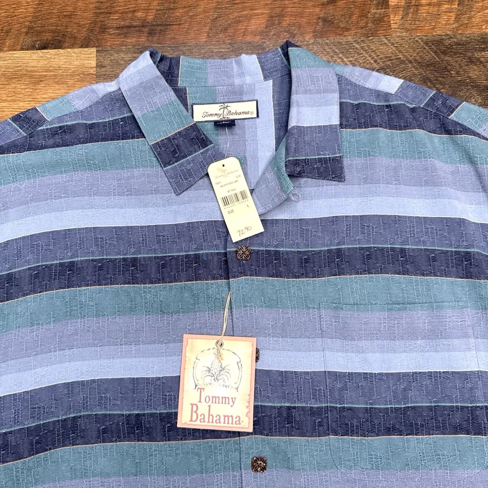Tommy Bahama Tommy Bahama Maldives Ridge Camp Shirt Mens Large Wave Striped Silk New Size US L / EU 52-54 / 3 - 3 Thumbnail
