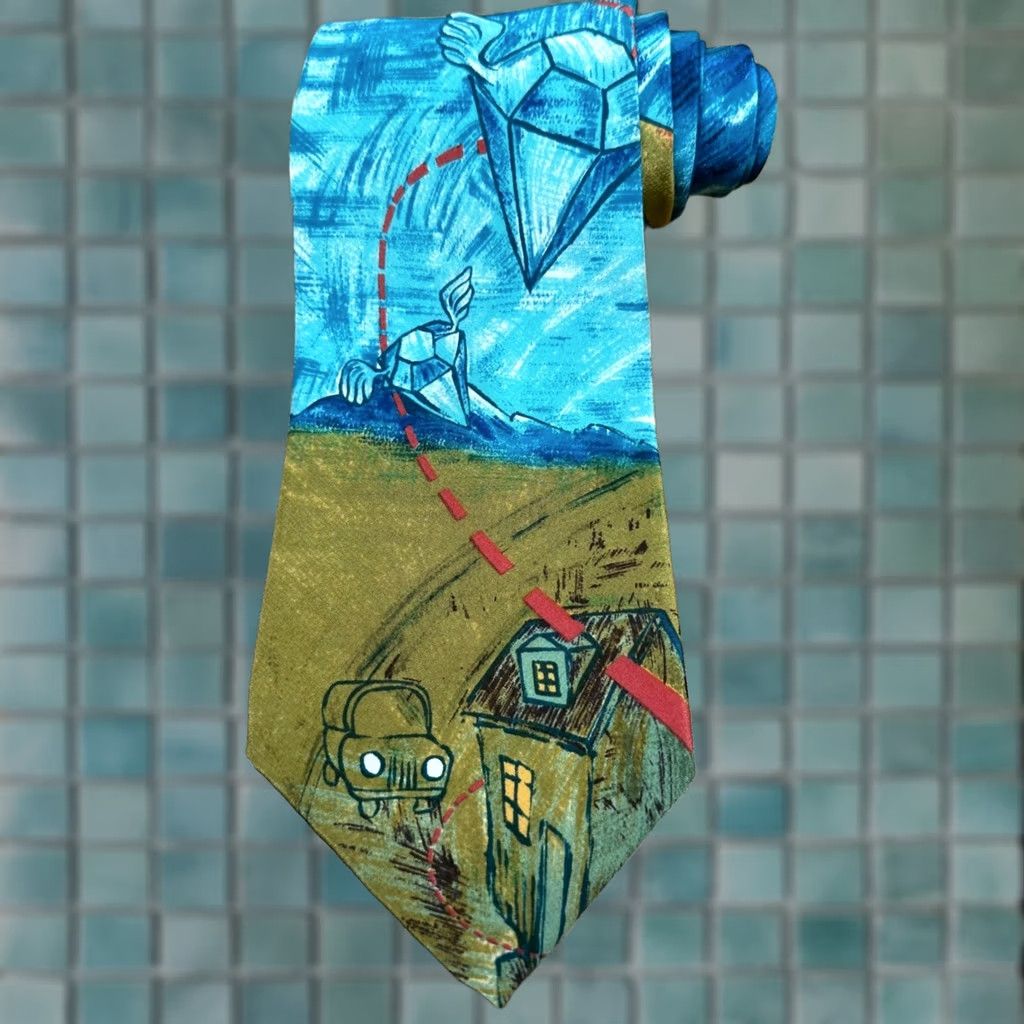 Vintage VINTAGE The Beatles Manhattan Menswear Silk Tie Blue Gold Lucy in the Sky with Diamonds Mens Size ONE SIZE - 1 Thumbnail