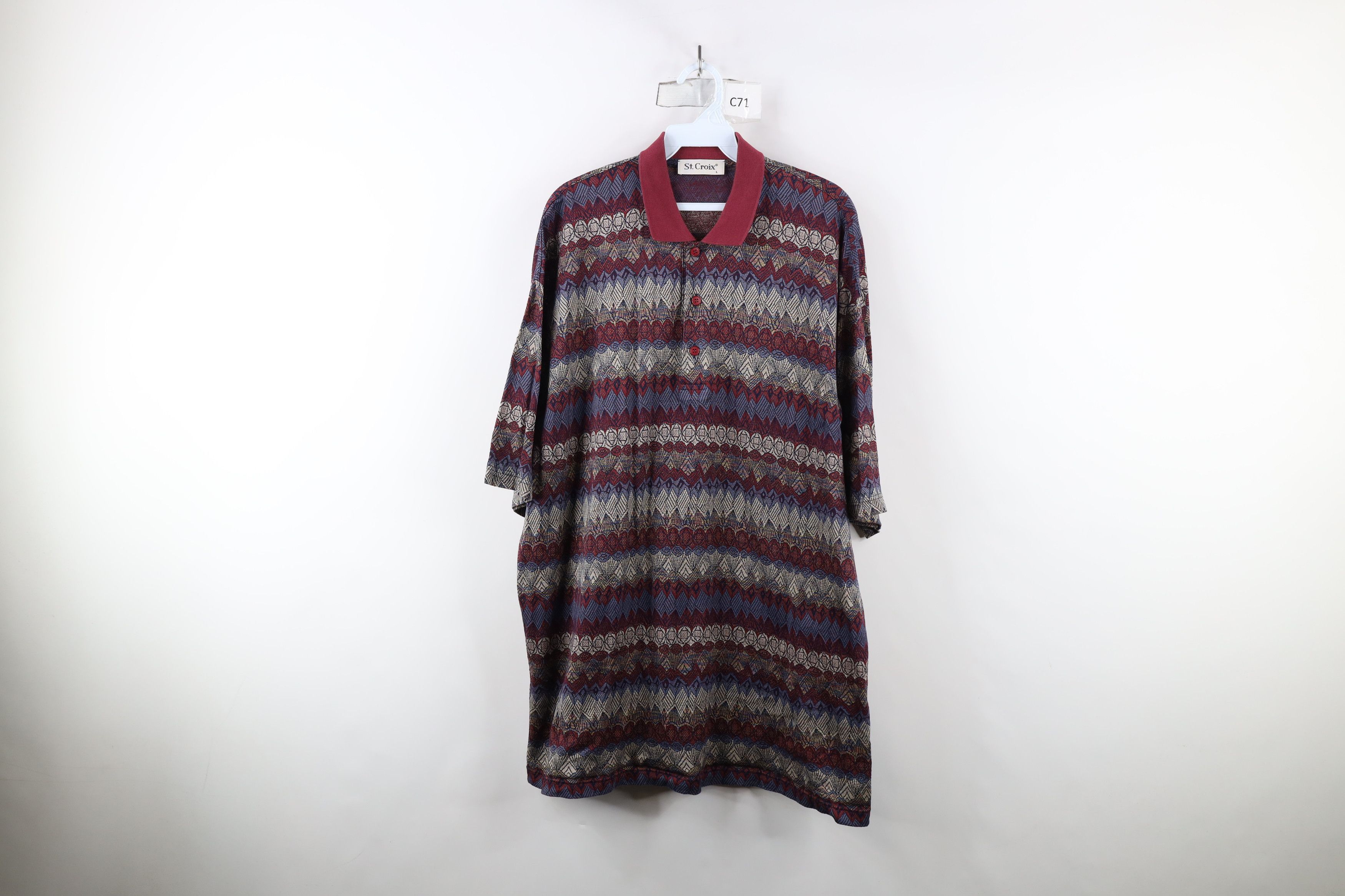 St. Croix × Vintage Vintage 90s St Croix Coogi Style Geometric Knit Polo Shirt Size US L / EU 52-54 / 3 - 1 Thumbnail