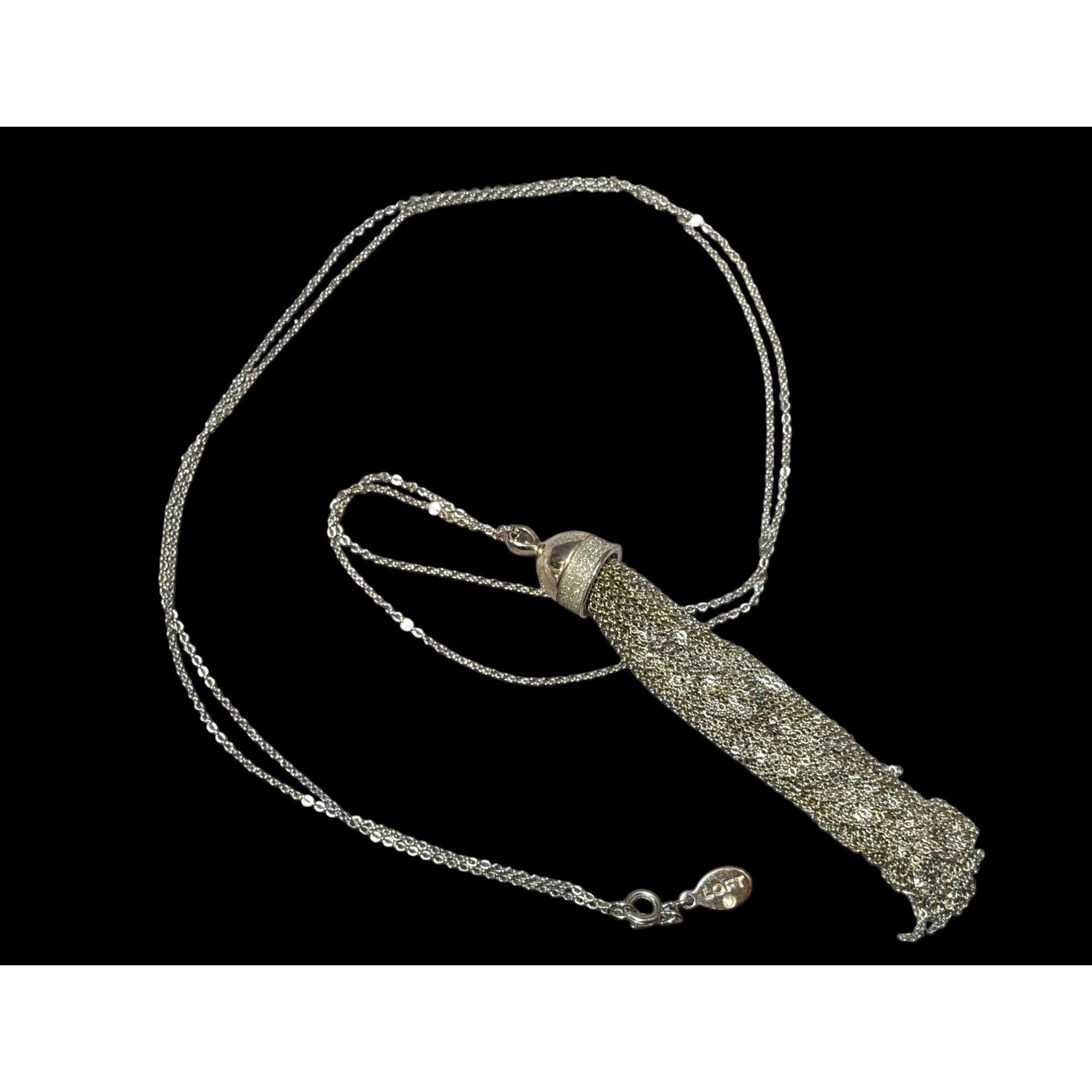 Loft Loft Silver Tone Fine Chain Glitter Tassel Necklace Size ONE SIZE - 1 Thumbnail