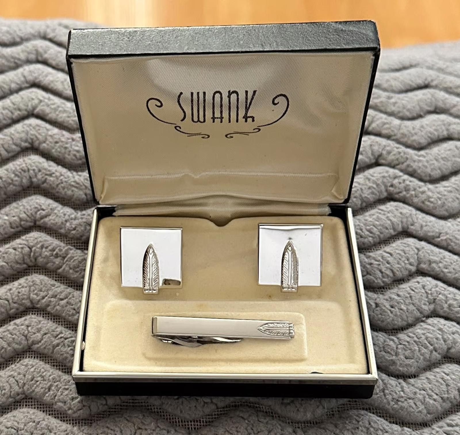 Sankuanz 1960/70’s Swank Feather Motif metal cufflinks tie bar set Size ONE SIZE - 1 Thumbnail