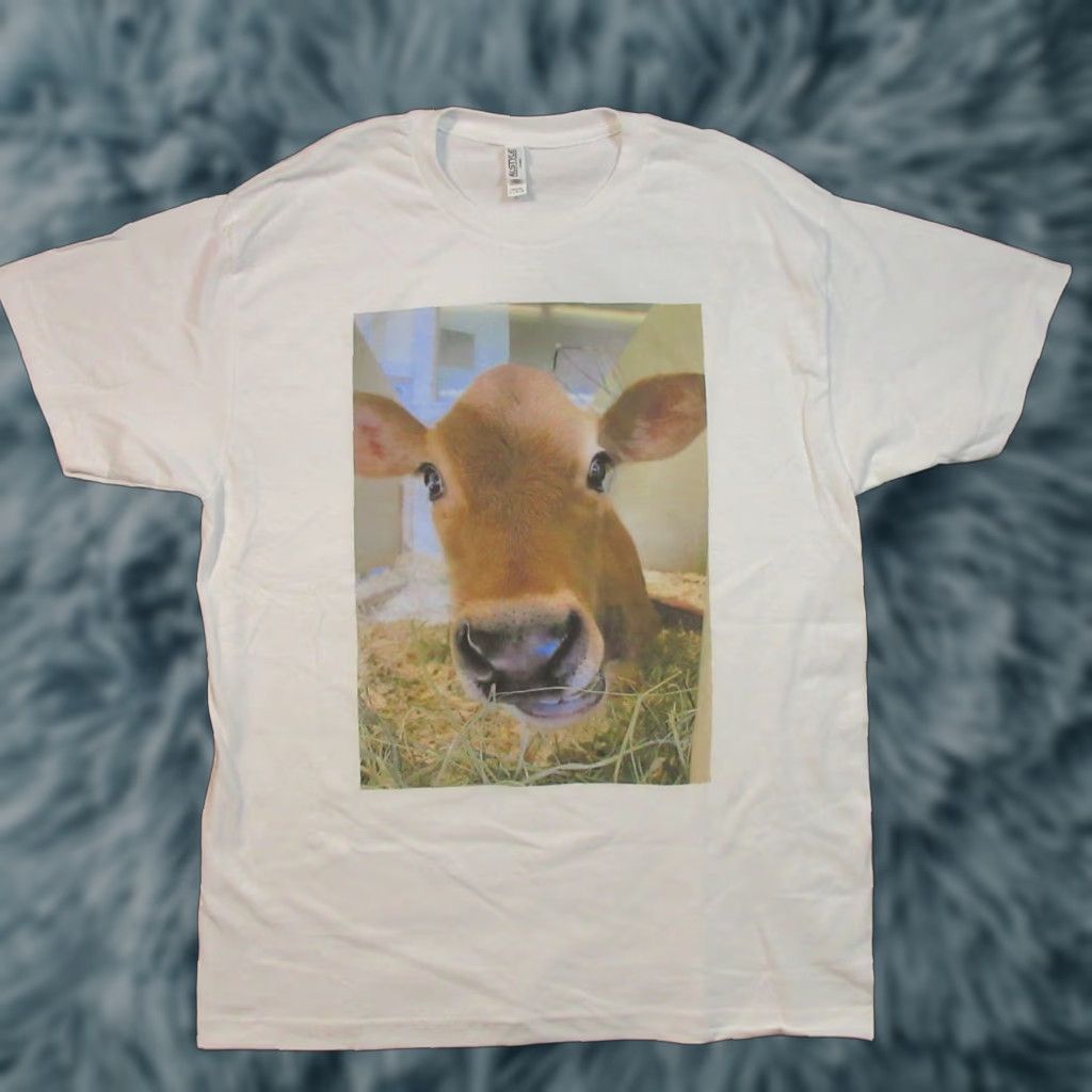 Vintage Cute Cow T Shirt Adult Large White Graphic Print Jersey Moo Farm Hay Unique Gift Size US L / EU 52-54 / 3 - 1 Thumbnail