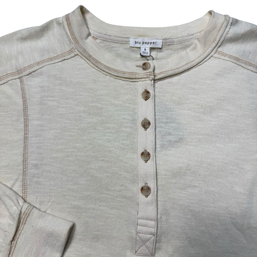 Other NWT New Blu Pepper Contrast Stitch Long Sleeve Henley Ivory Size S / US 4 / IT 40 - 7 Thumbnail