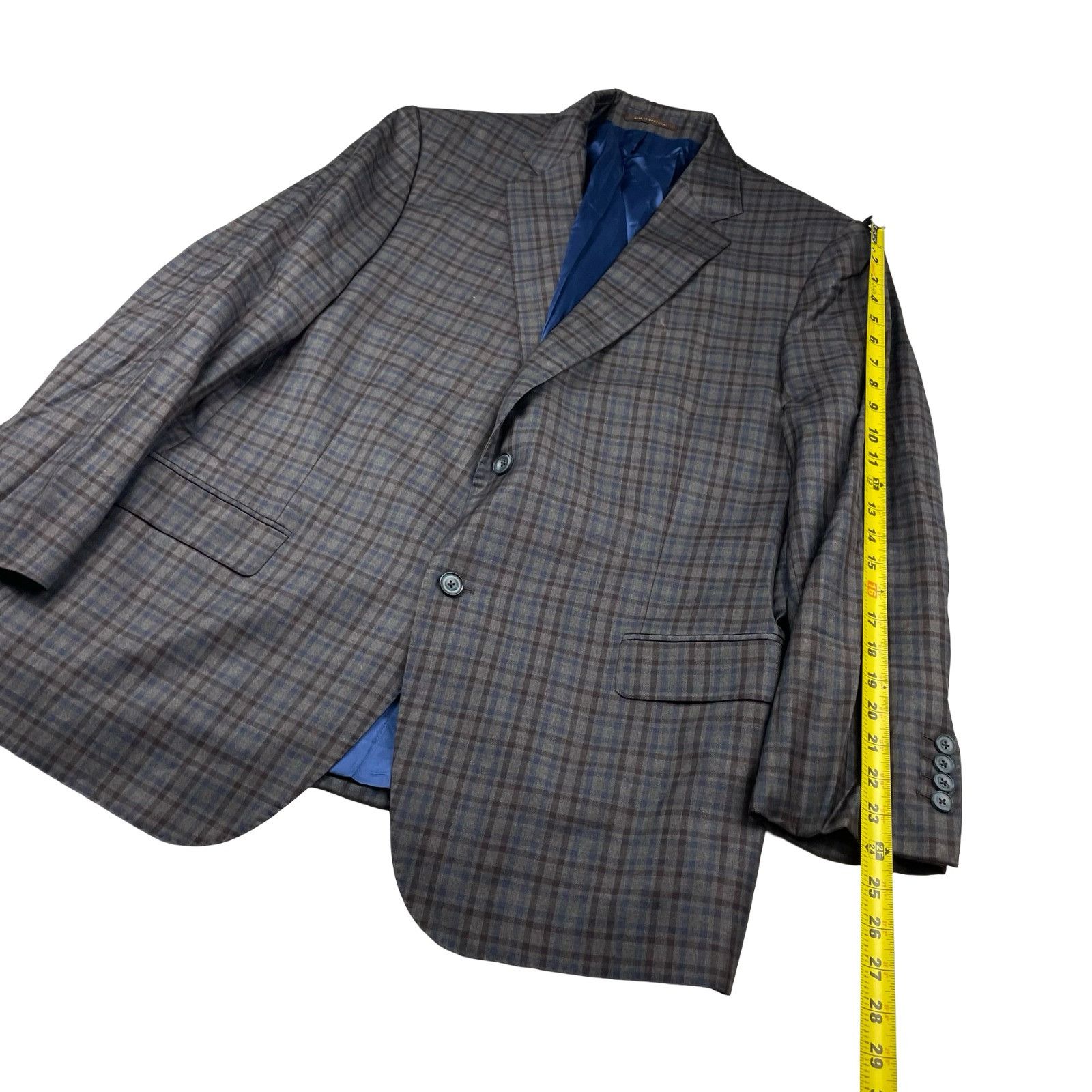 J.Hilburn J.Hilburn Men's Bespoke 100% Wool 2-Button Blazer Brown/Blue Size 46S - 8 Thumbnail