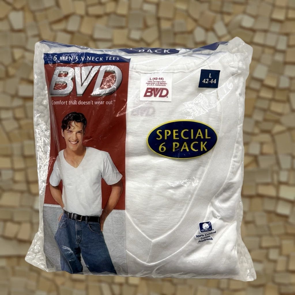 Vintage VINTAGE B.V.D T-Shirt Mens L White 1990s 80s 90s V-Neck Short Sleeve Cotton NOS Unopened Special 6 Pack Regular Fit安心 Size US L / EU 52-54 / 3 - 1 Thumbnail