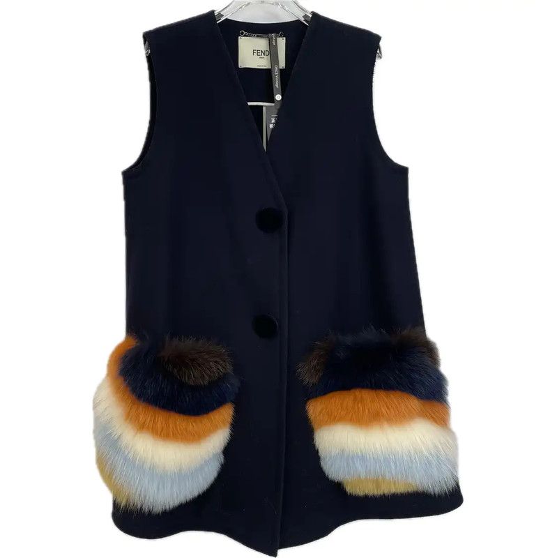 Fendi Fendi Black Wool Women's Jacket with Fur Details 0089 Size M / US 6-8 / IT 42-44 - 1 Thumbnail