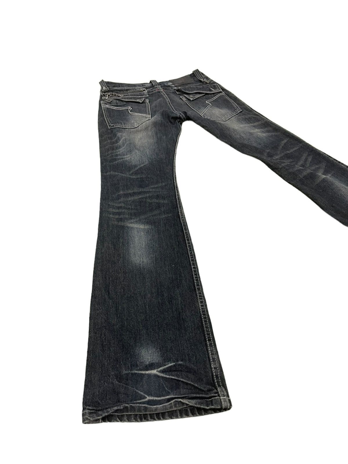 Japanese Brand Flare Jeans Semantic Design Faded Distress Boot Cut 8🟦8 Size US 31 - 13 Thumbnail