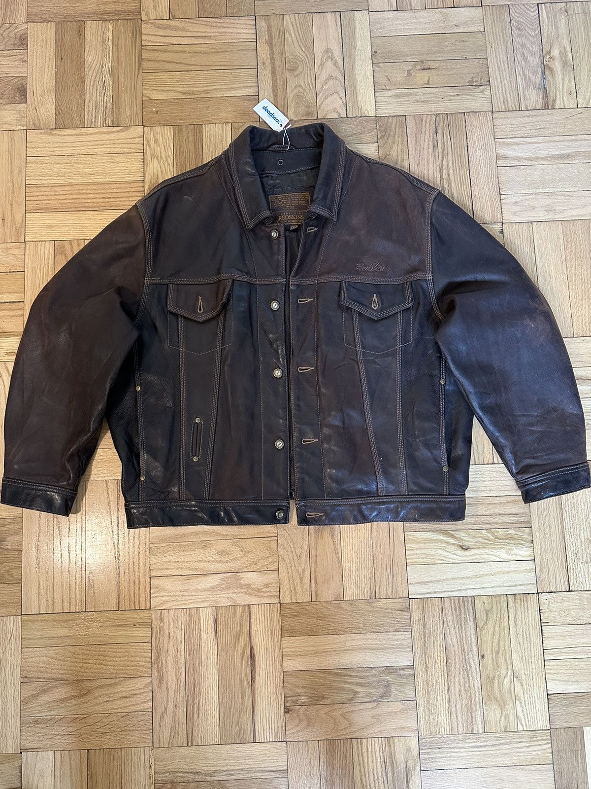 Other Redskin Leather Trucker Jacket rare heavy brown Size US XL / EU 56 / 4 - 1 Thumbnail