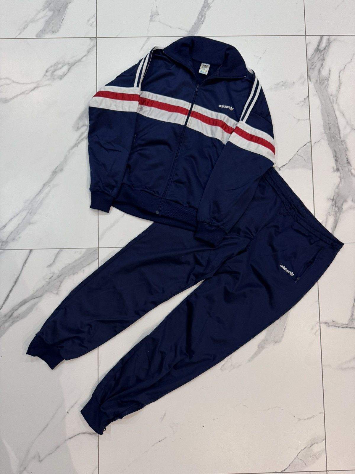 Image of Adidas Tracksuit Set Track Pants Jacket Nylon 80 90's in Blue, Men's (Size XL)