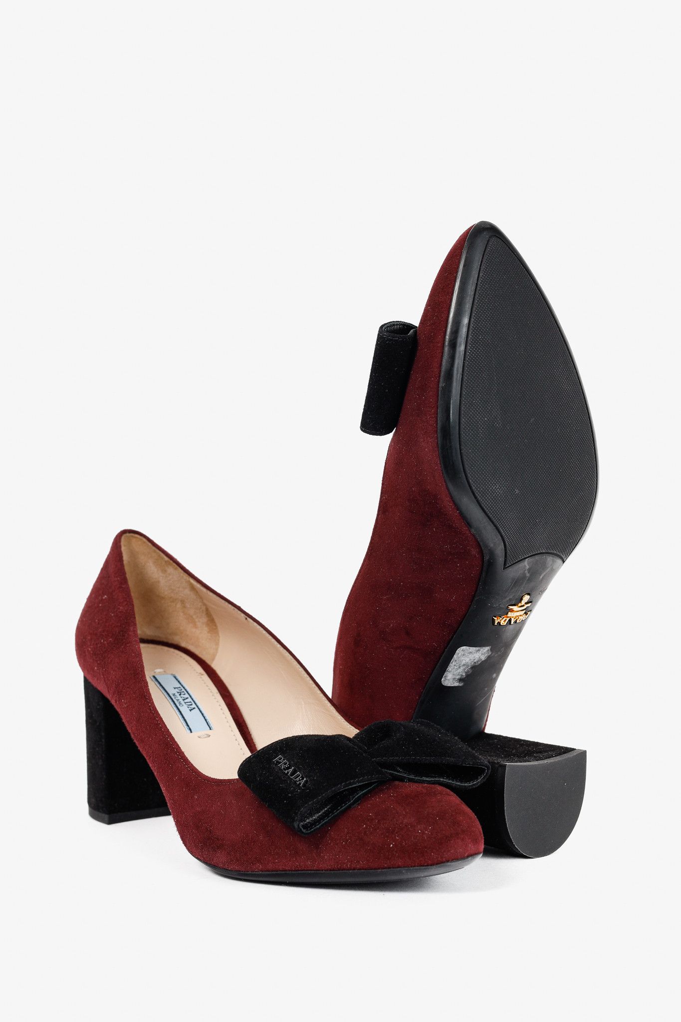 Prada Granato & Nero Suede Bow Pointed-Toe Pumps