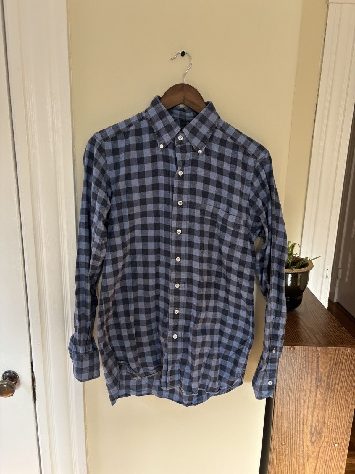 Drake's Button-Down Flannel Shirt Made in England (Blue/Grey) Size US M / EU 48-50 / 2 - 1 Thumbnail