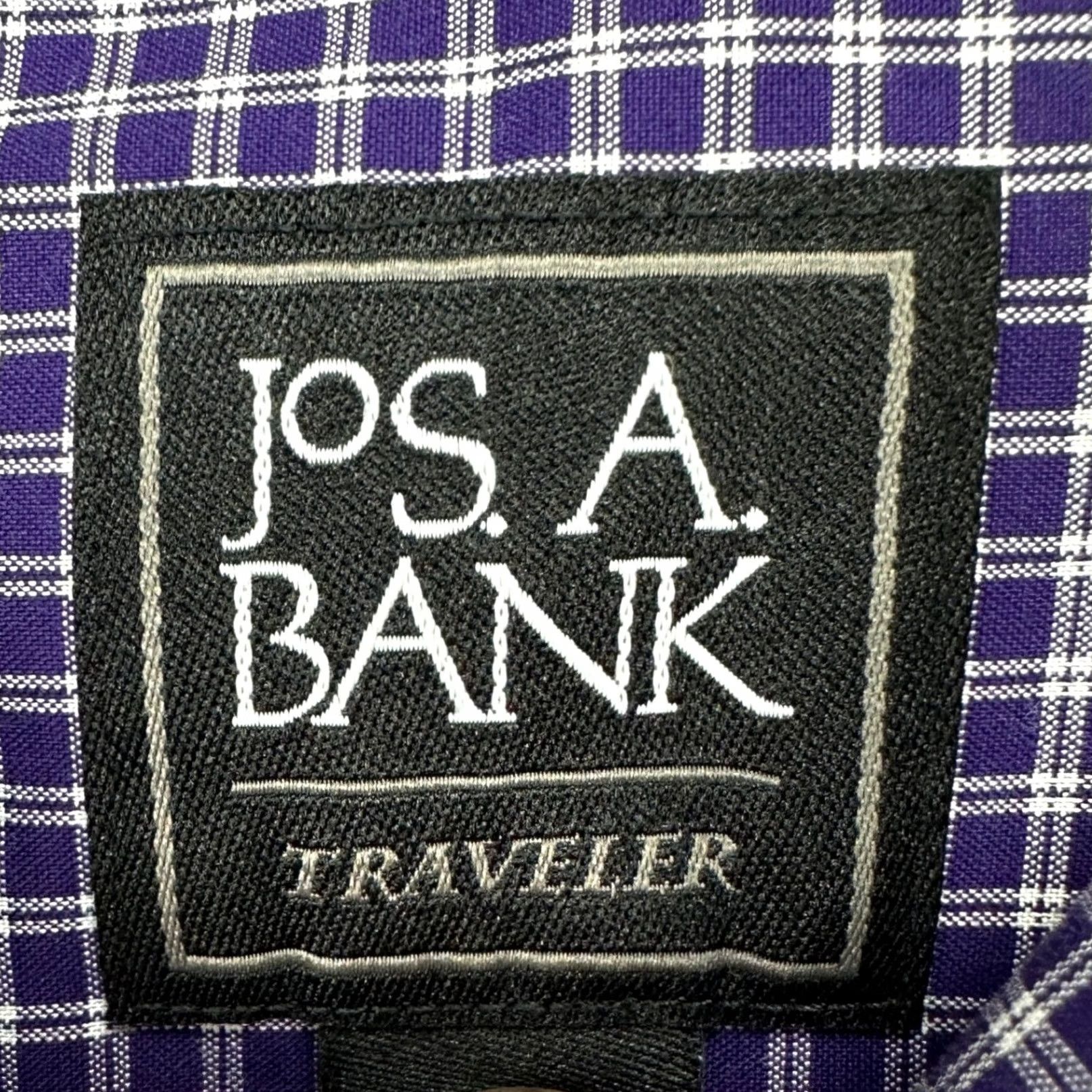 Jos. A. Bank Jos. A. Bank Traveler Shirt Button Up Men Large Purple White Plaid Pocket Cotton Shirt Size US L / EU 52-54 / 3 - 4 Thumbnail