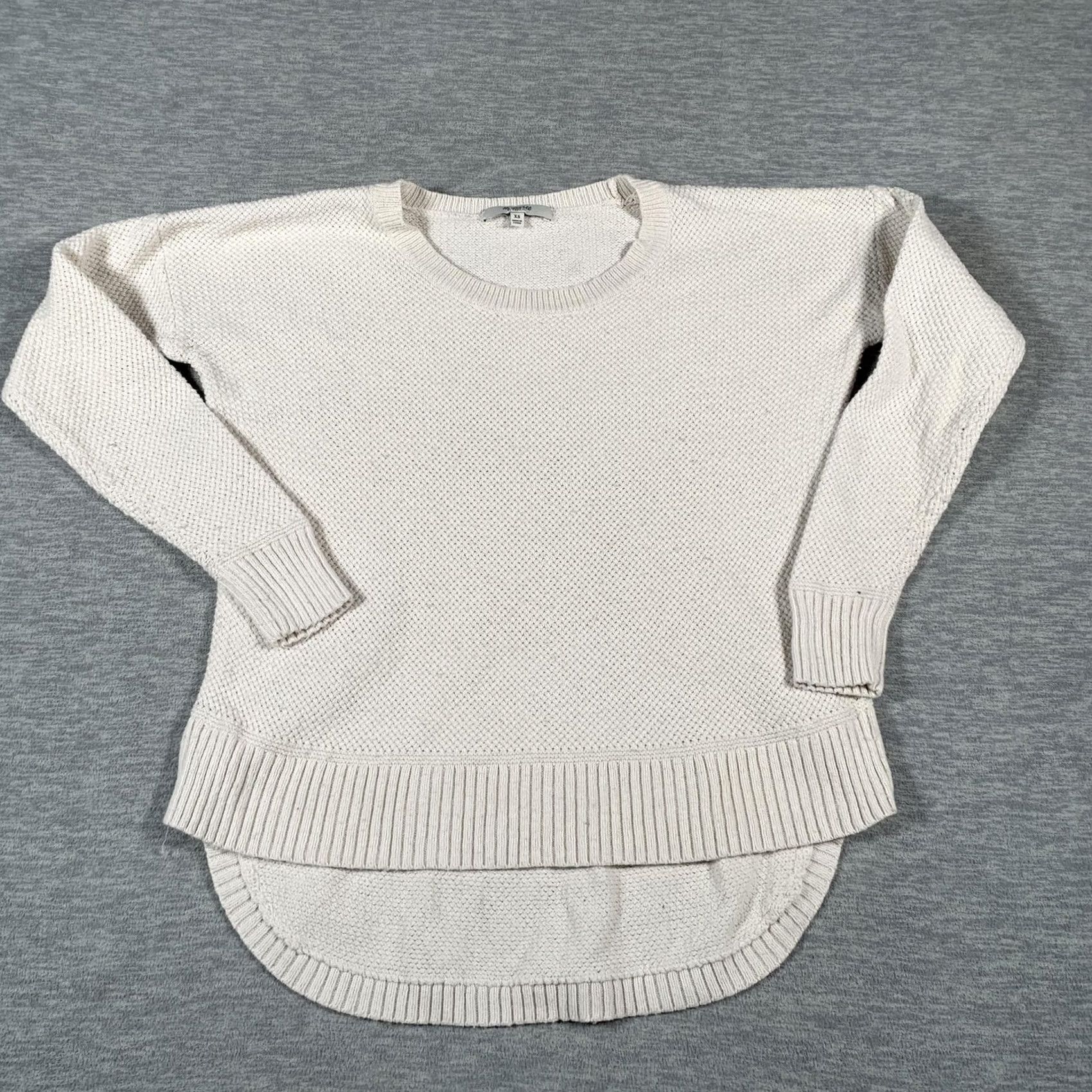 Madewell Madewell Sweater Womens XS Ivory Crewneck Textured Knit High Low Hem Pullover Size XS / US 0-2 / IT 36-38 - 2 Thumbnail