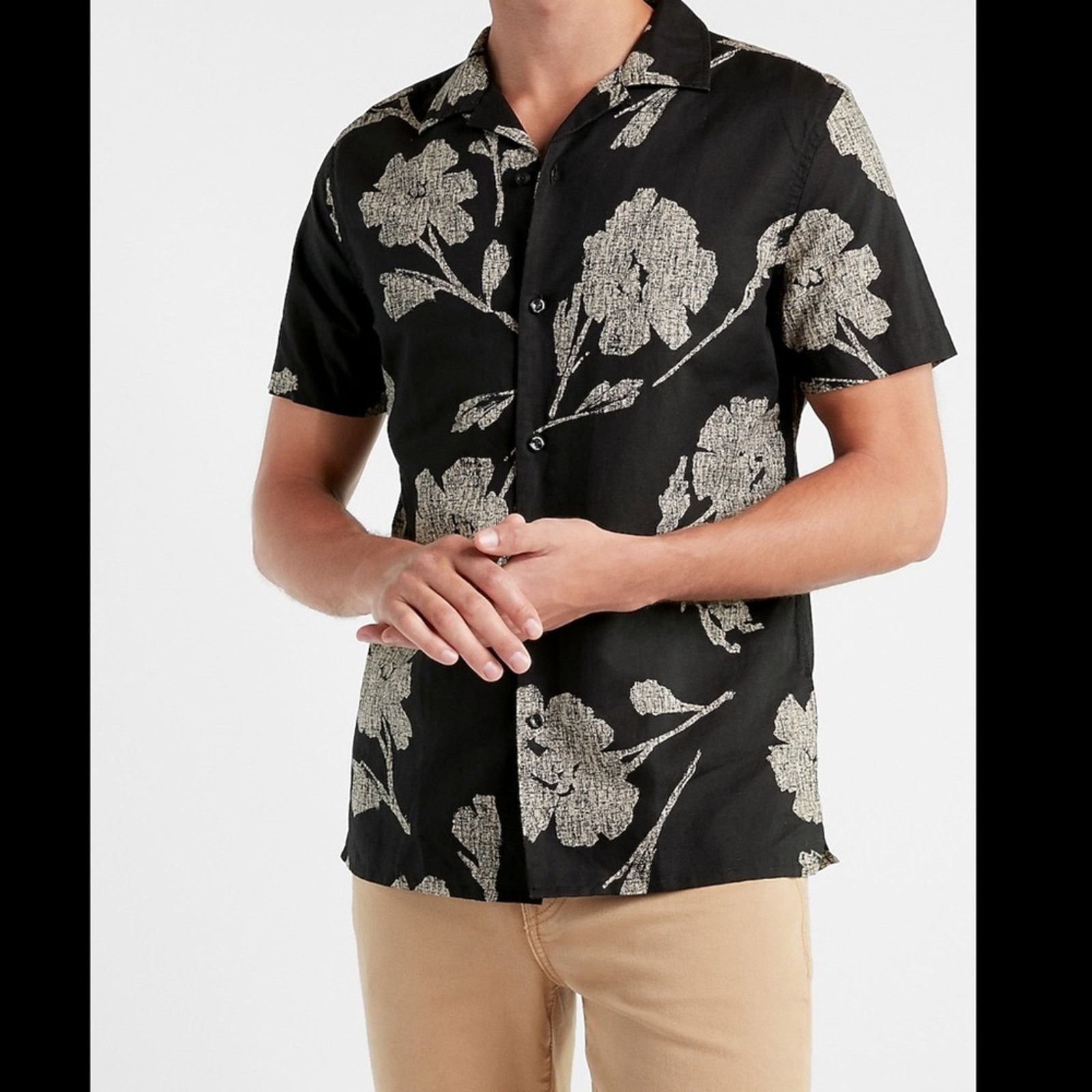Express NWOT Slim Floral Linen Short Sleeve Shirt Size US XS / EU 42 / 0 - 2 Thumbnail