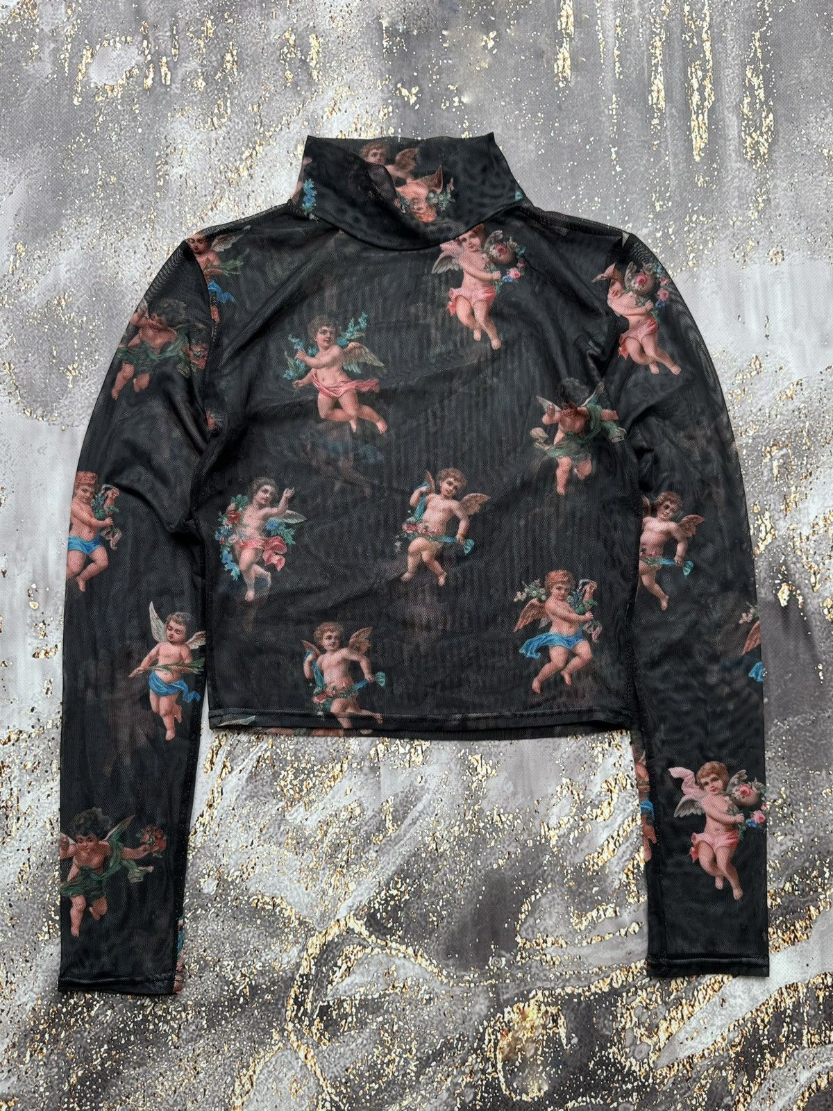 Vintage Vintage Mesh Printed Crop Long Sleeve Gaultier Style Size S / US 4 / IT 40 - 1 Thumbnail