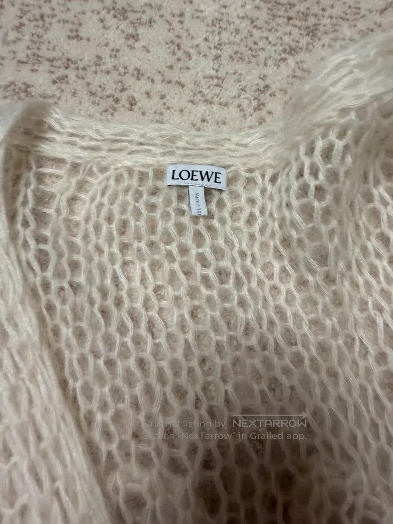 Loewe Loewe Beige Logo Mohair V-Neck Open Cardigan Jacket Size XS / US 0-2 / IT 36-38 - 8 Thumbnail