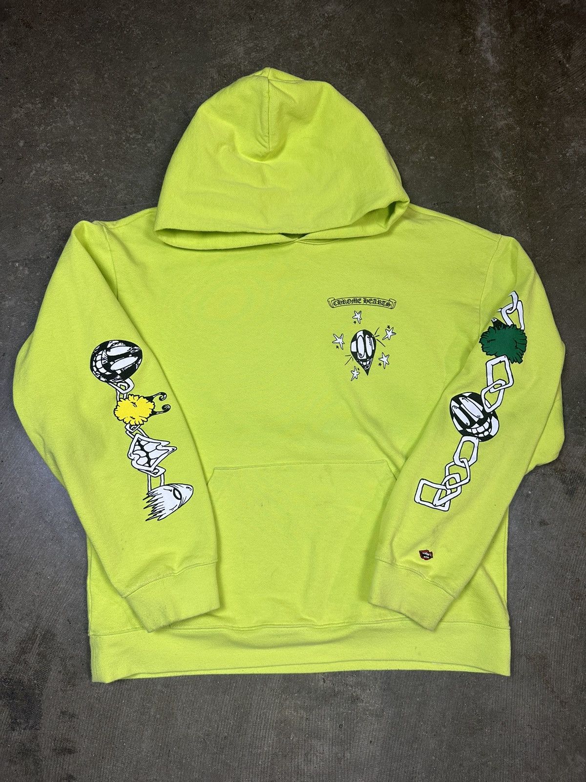 image of Chrome Hearts Matty Boy Link Lime Green Hoodie, Men's (Size XL)