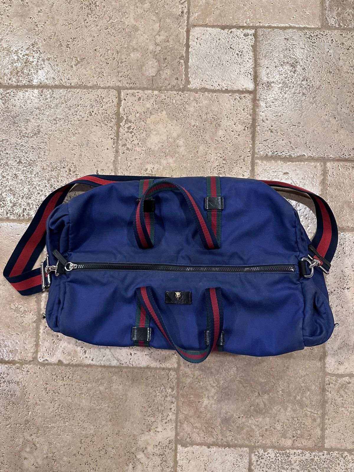 Gucci Gucci Navy Cotton / Canvas Duffle Logo Bag Size ONE SIZE - 5 Thumbnail