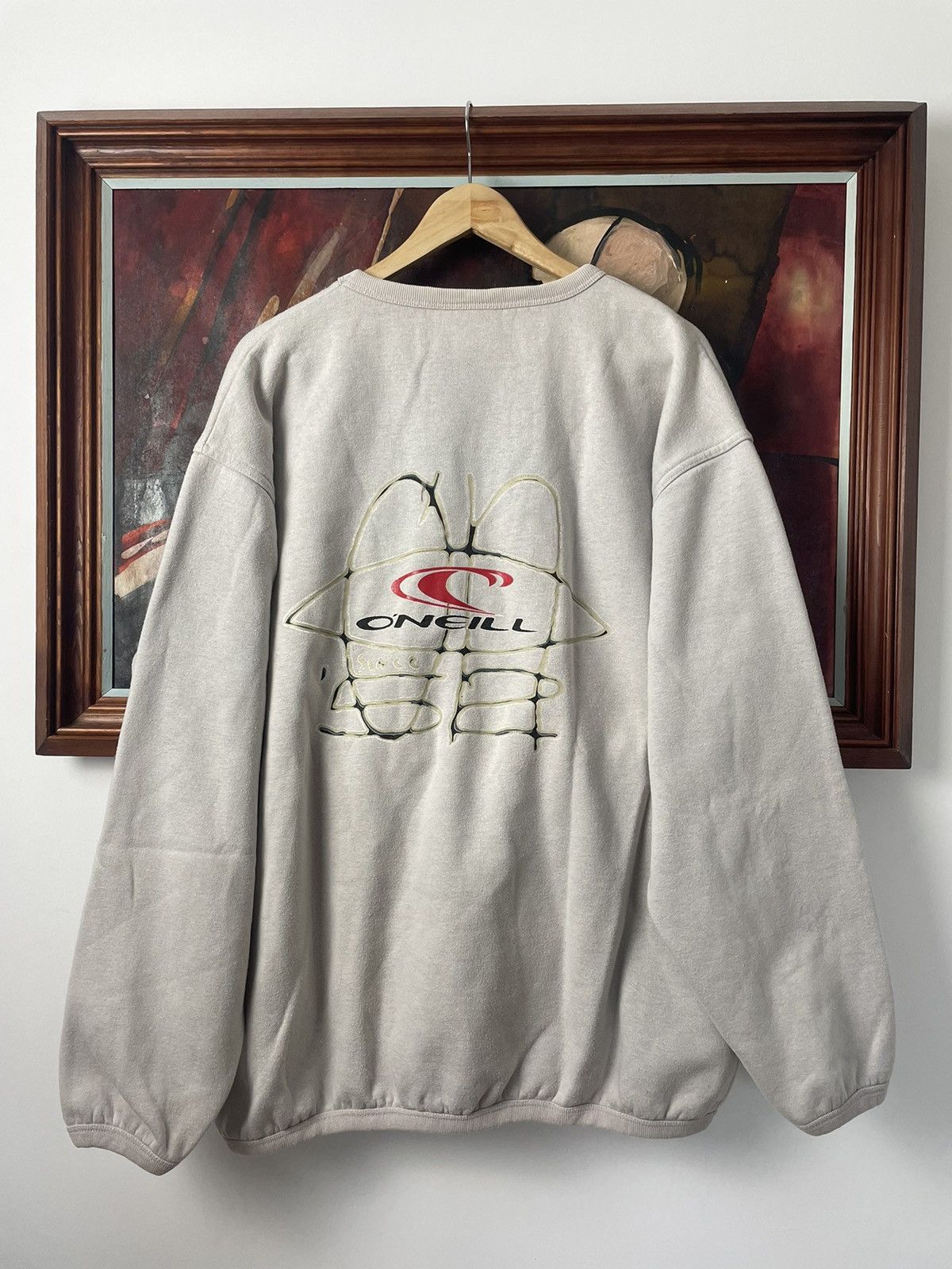 image of Oneill x Quicksilver 90's Vintage O’Neill Oversize Boxy Crewneck Surf Board Skate in Grey (Size XL)