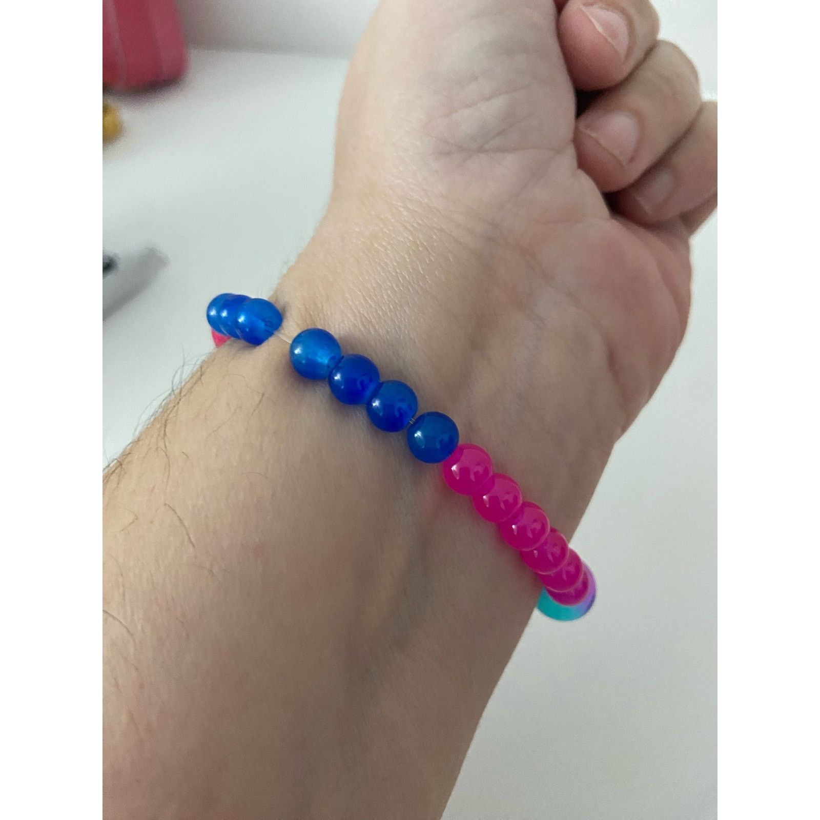 Handmade Handmade bright blue and pink bead bracelet Size ONE SIZE - 2 Thumbnail