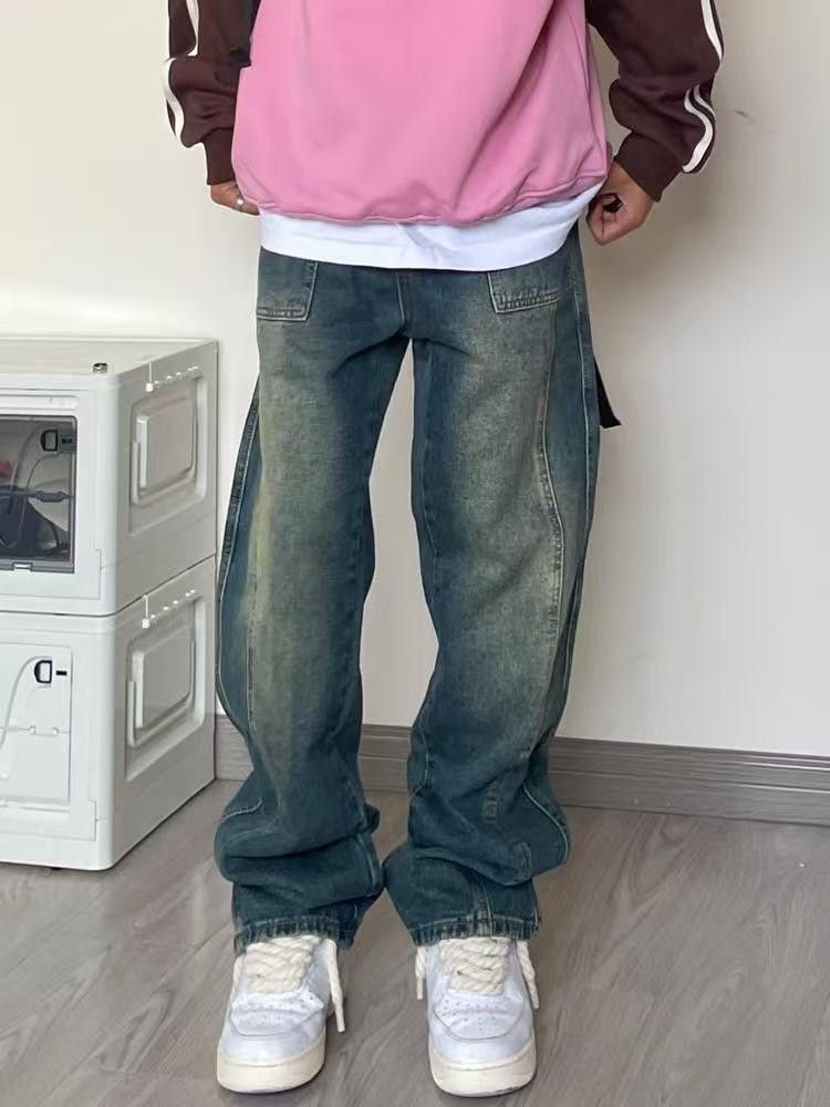 Japanese Brand × Jean Blue Street Wash Vintage Straight Cargo Jeans Size US 32 / EU 48 - 1 Thumbnail