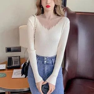 Japanese Brand × Vintage Women Transparent Knit T Shirt Autumn Lace Patchwork Size ONE SIZE - 1 Thumbnail