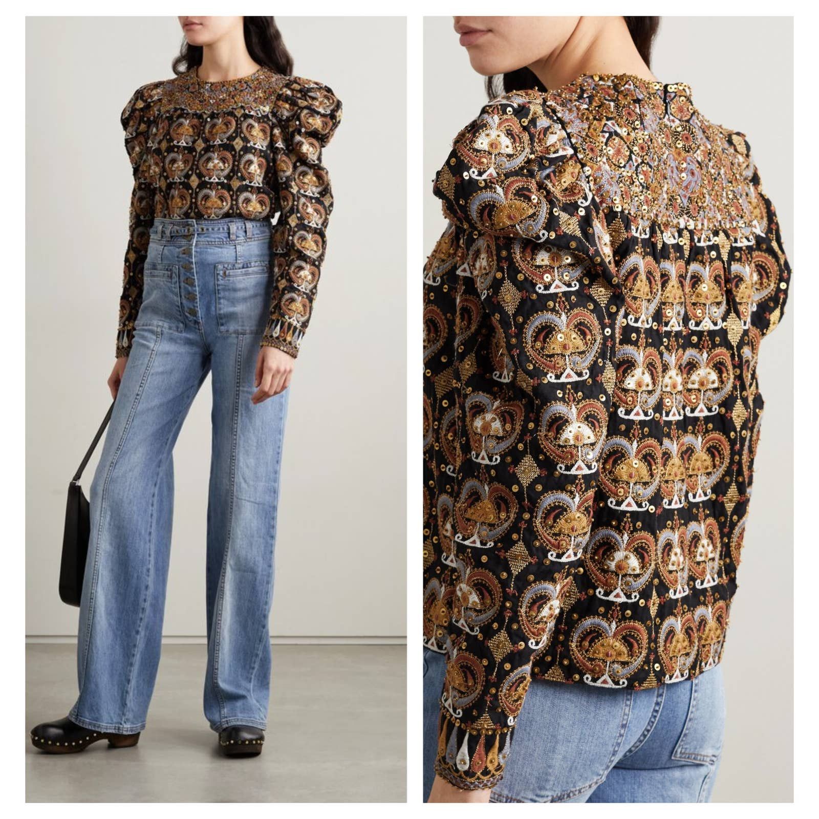 image of Ulla Johnson Alisha Embellished Blouse (4) in Brown, Women's (Size Small)