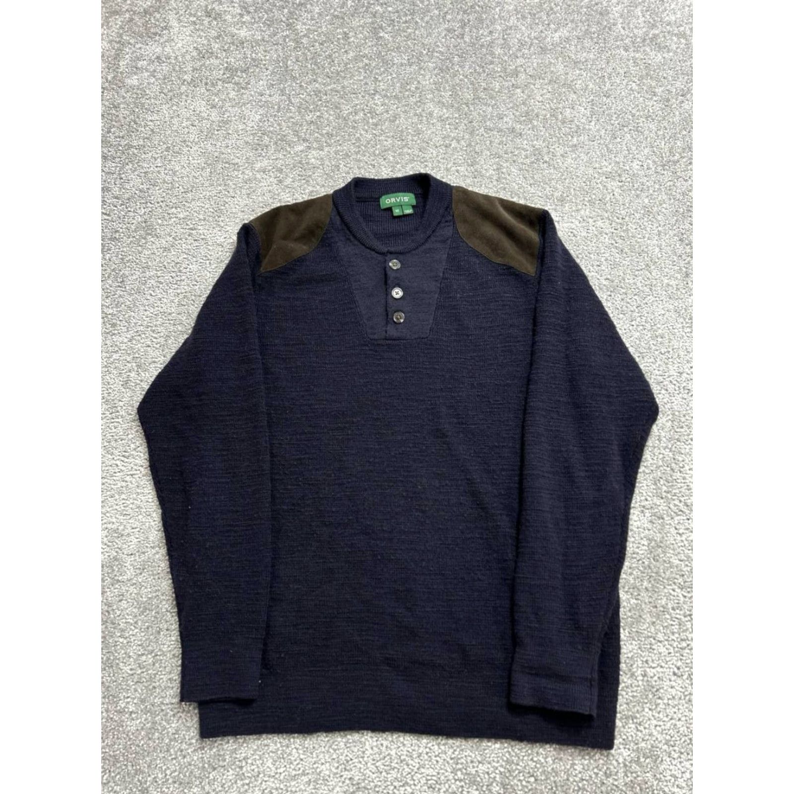 Orvis Orvis Women Sweater Knit Henley Crew Neck Wool Blue M Wool Henley SS Tight-Knit Ribbed Button Casual Holiday Winter Modern Classic Wool Size 32" / US 10 / IT 46 - 2 Thumbnail