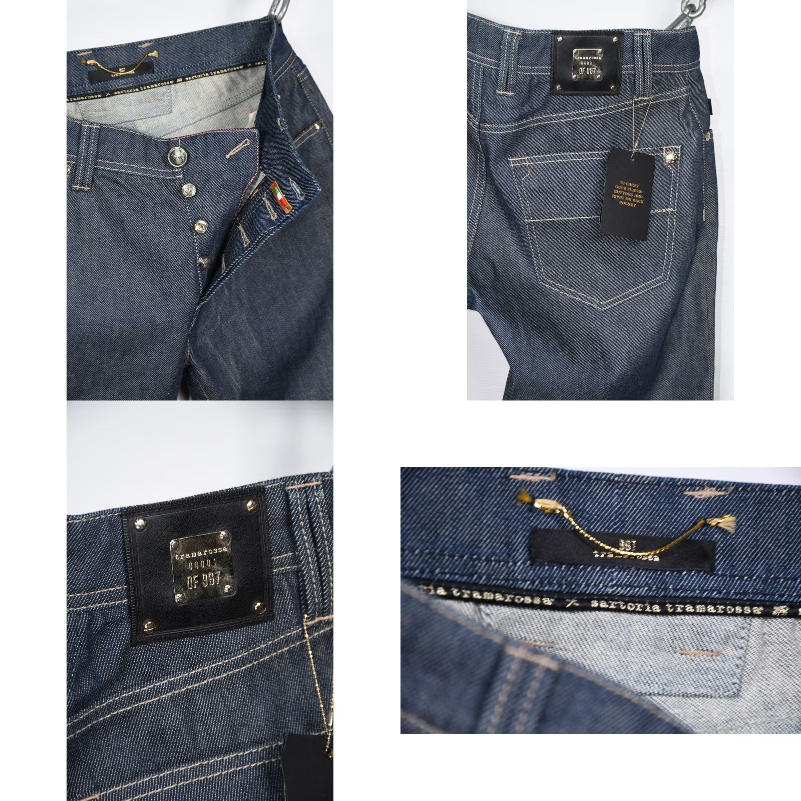Vintage Tramarossa Leonardo Jeans Selvedge 18 Carat Gold Plated Button Back Pocket 32 Blue Denim Mens Jeans 32 Size US 32 / EU 48 - 8 Thumbnail