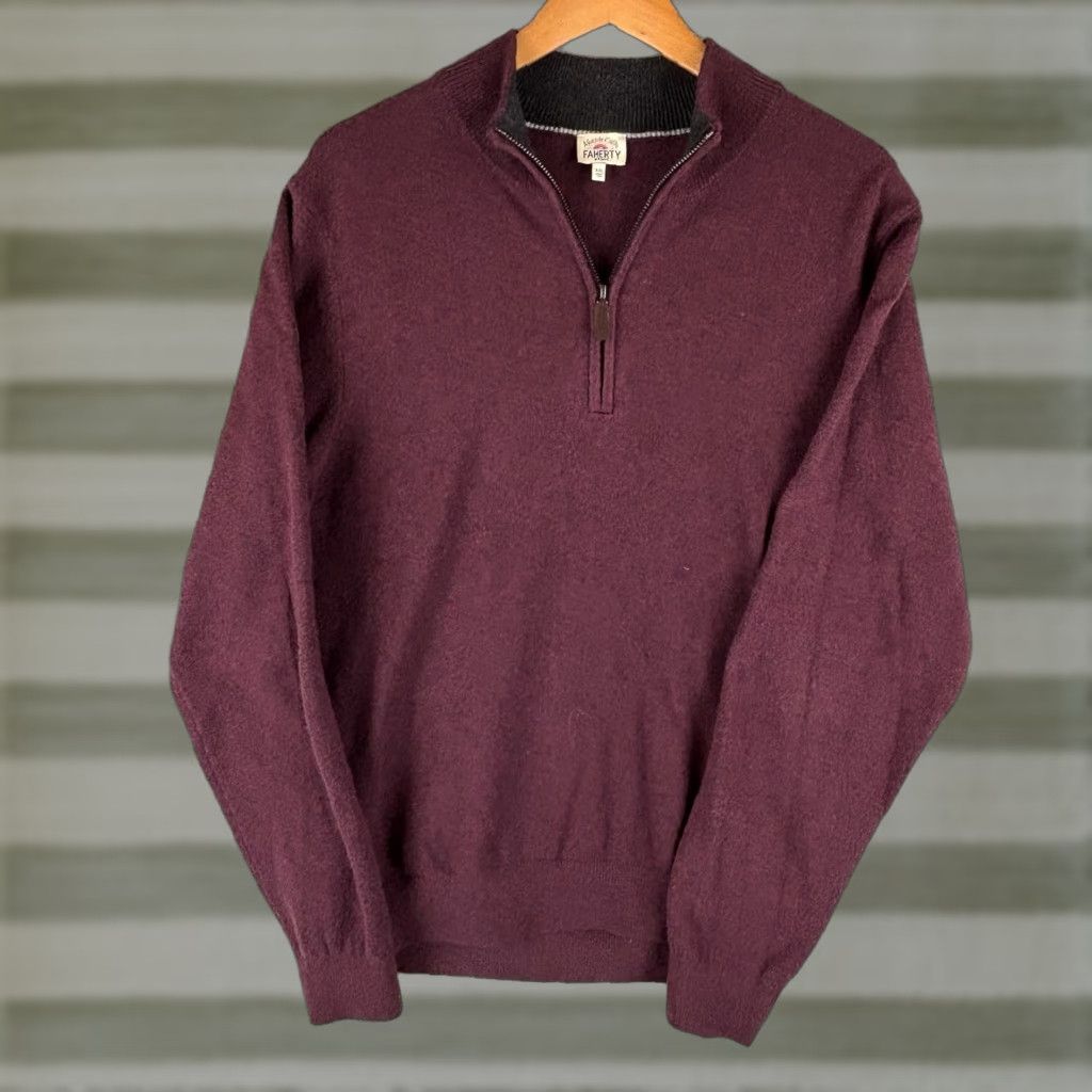 Faherty Faherty Sweater Mens 2XL Burgundy 1/4 Zip Preppy Soft Cotton Size US XXL / EU 58 / 5 - 1 Thumbnail