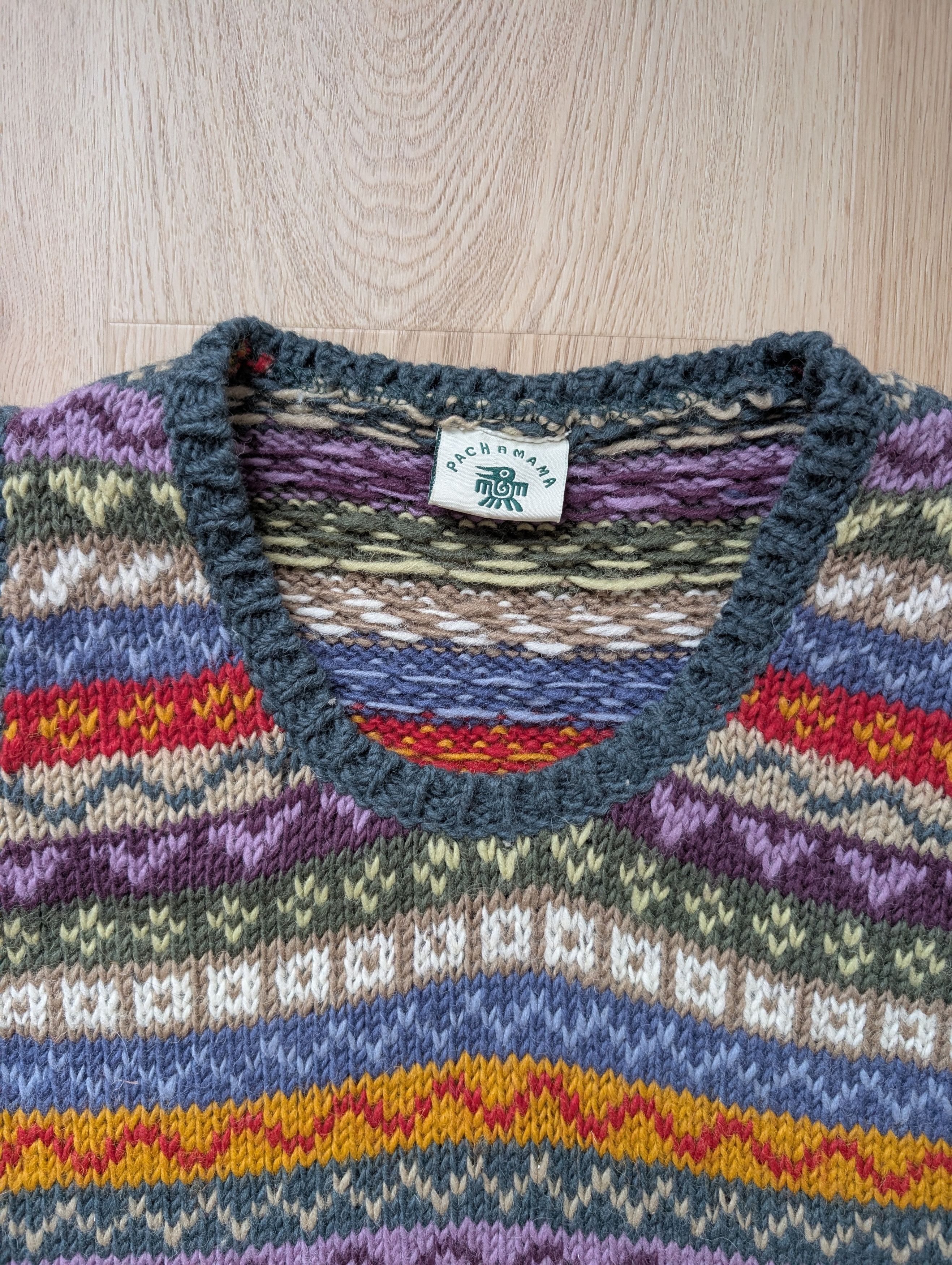 Handmade Pachamama Wool Hand Knit Tank Top Vest Fair Isle Amano Size M / US 6-8 / IT 42-44 - 2 Thumbnail