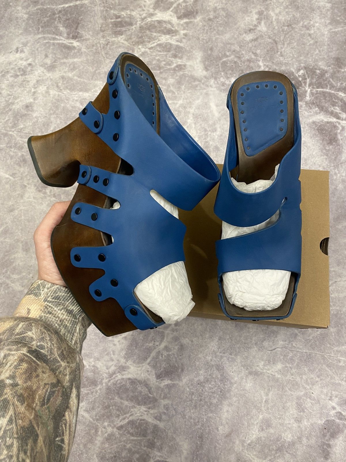 Eckhaus Latta Ugg x Eckhaus Latta Wooden Platform Clogs Blue Leather Upper Size US 10 / IT 40 - 1 Thumbnail