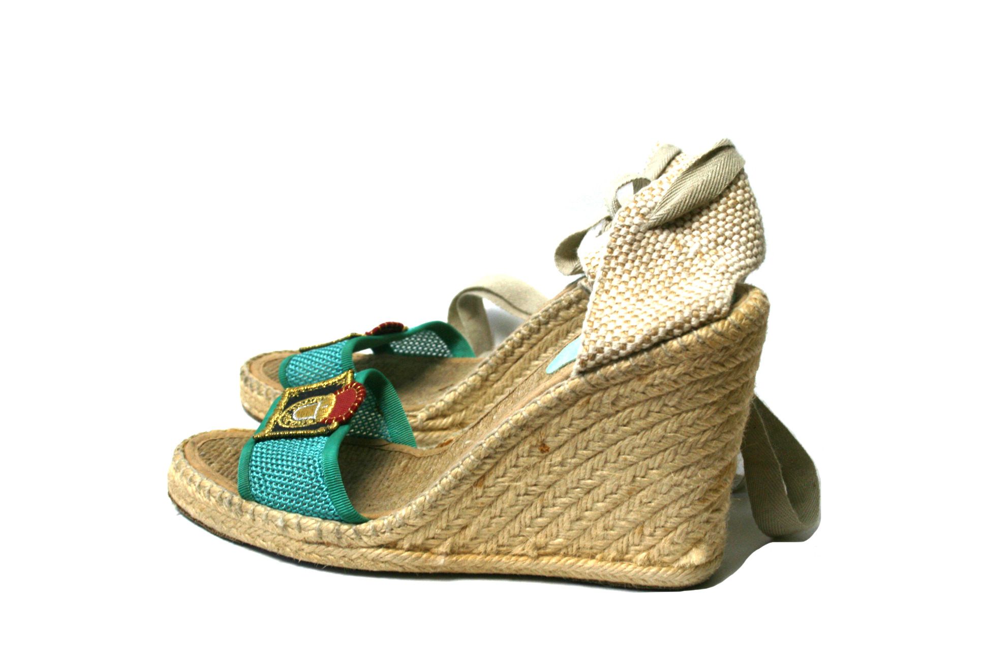 Marc Jacobs Canvas And Mesh Wedge Espadrilles Ankle Wrap Sandals Size US 8 / IT 38 - 1 Thumbnail