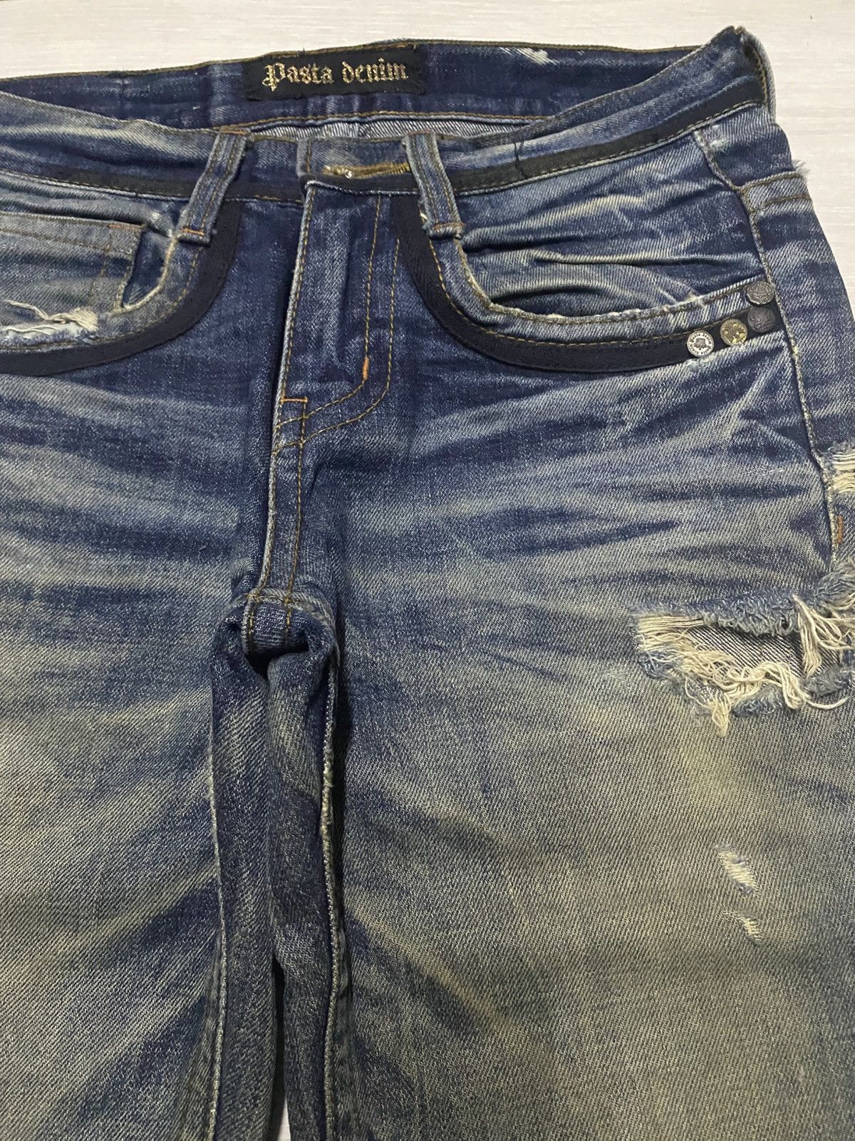 If Six Was Nine Pasta Denim Crazy Mud Wash Distressed Straight Fit Jeans Size US 29 - 8 Thumbnail