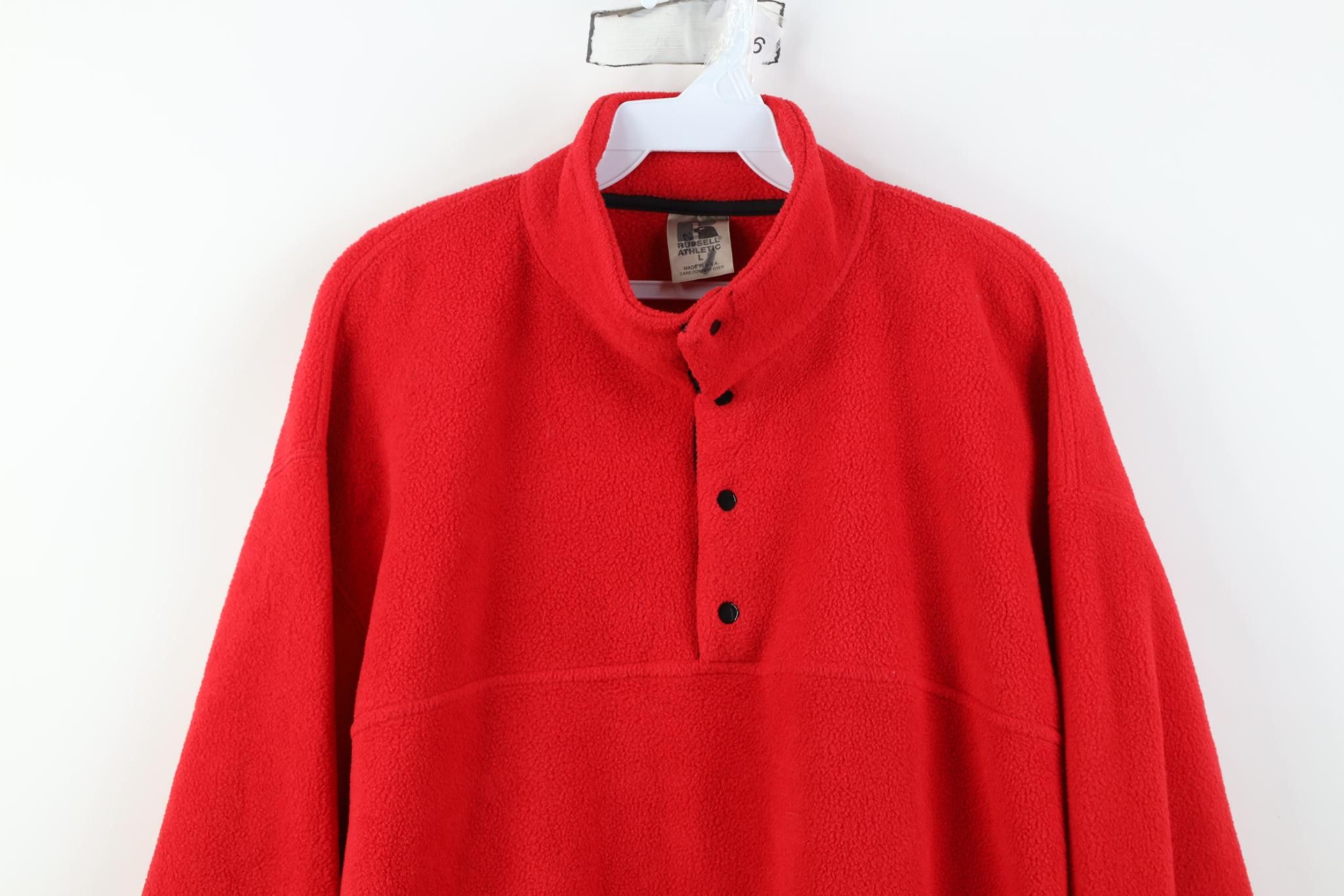 Russell Athletic Vintage 90s Russell Athletic Button Fleece Sweater Red USA Size US L / EU 52-54 / 3 - 2 Thumbnail
