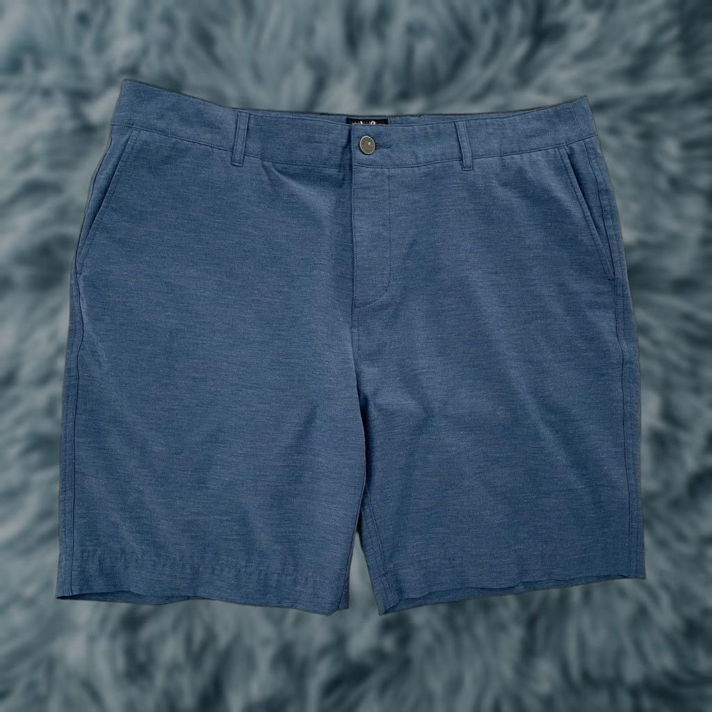 Faherty All Day Shorts 36 Blue Chino Cotton Blend Stretch Pockets Logo Mens