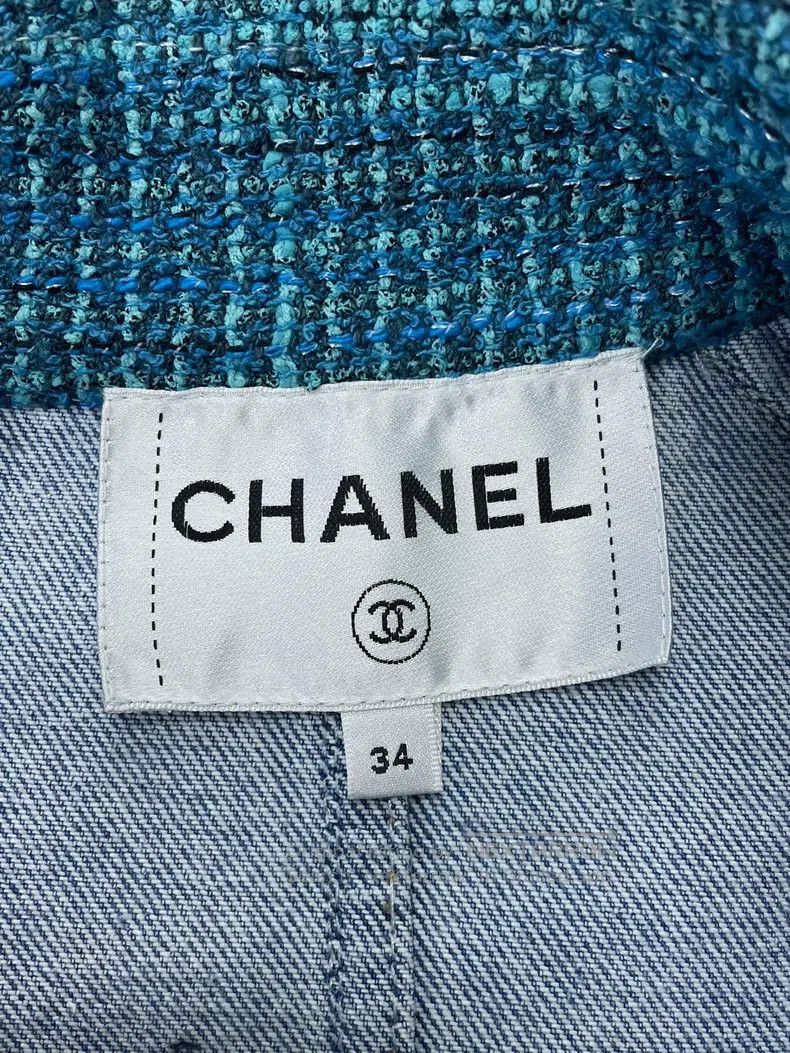 Chanel Chanel Light-coloured denim stitched tweed long windbreake Size XXS / US 00 / IT 34 - 4 Thumbnail