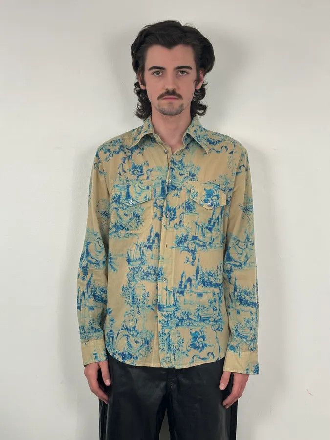 Dolce & Gabbana SS2004 Dolce & Gabbana Beige & Blue Floral Shirt Size US M / EU 48-50 / 2 - 2 Thumbnail