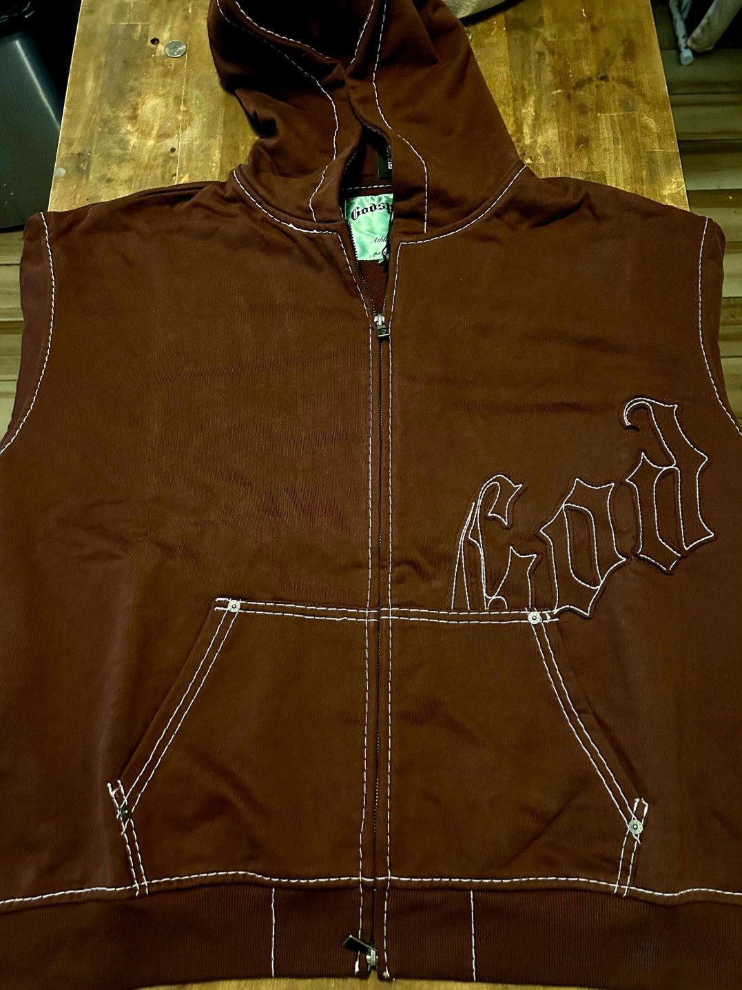 Godspeed Godspeed brown zip-up hoodie with contrast white stitching Size US XL / EU 56 / 4 - 1 Thumbnail