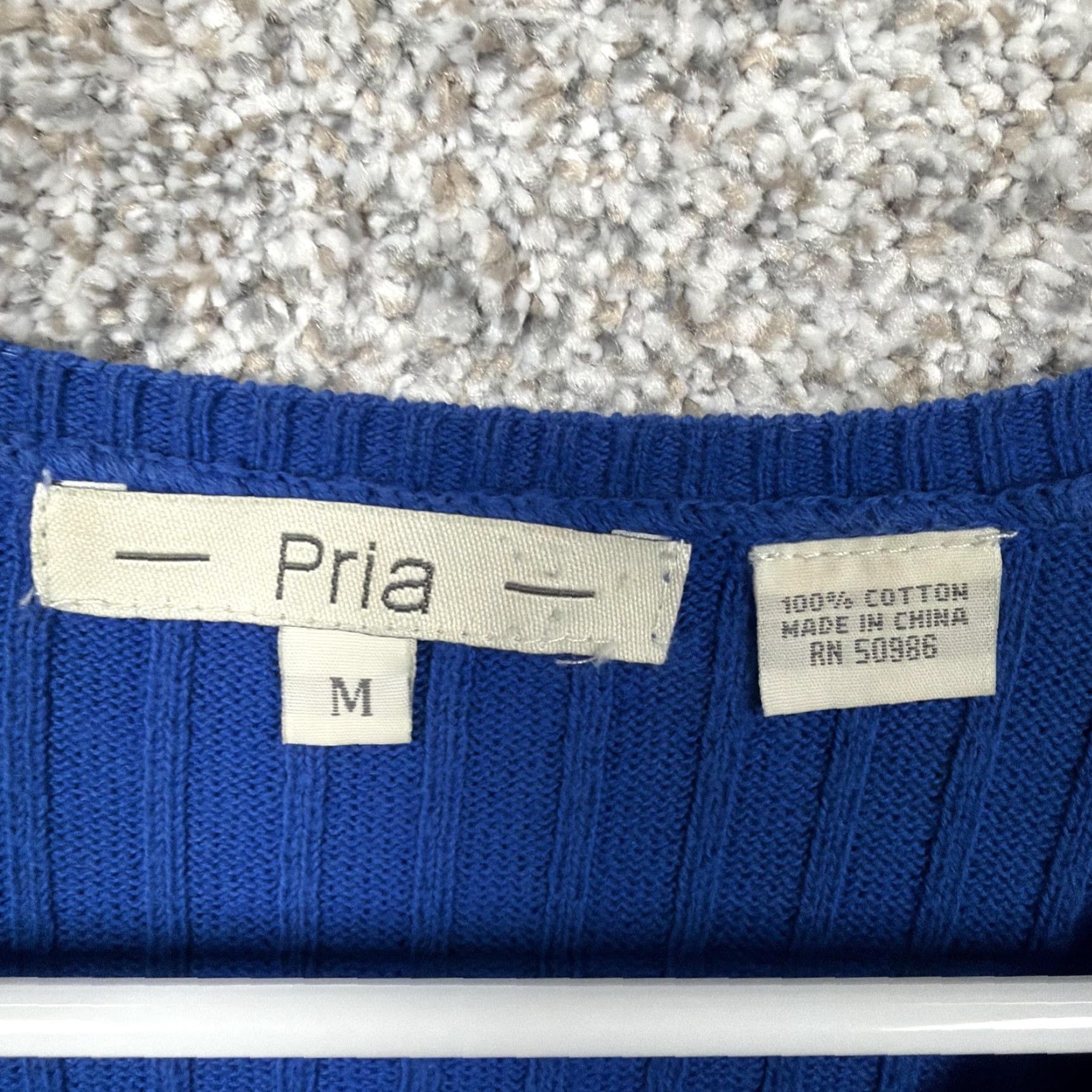 Vintage PRIA Sweater Women's M Blue V-Neck Ribbed Knit Minimalist Preppy Layering Shirt Size M / US 6-8 / IT 42-44 - 4 Thumbnail