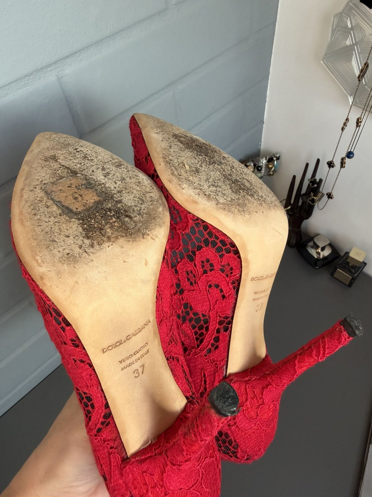 Dolce & Gabbana Lace high-heeled shoes Red Size 37 Size US 7 / IT 37 - 14 Thumbnail