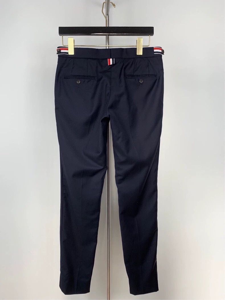 Thom Browne Navy Wool Trousers with Stripes - dmc