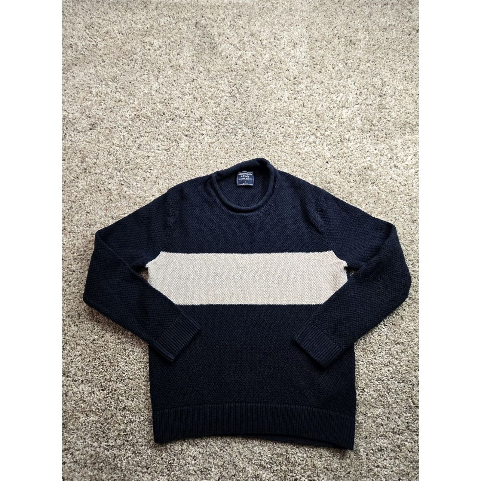 Abercrombie & Fitch Abercrombie & Fitch Sweater Mens Small Blue Stripe Waffle-Knit Roll Neck Crew Neck Pullover Knit Size US S / EU 44-46 / 1 - 2 Thumbnail