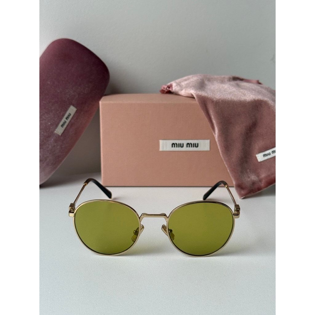 Miu Miu NEW Miu Miu MU55ZS Gold Green Tinted Metal Sunglasses $548 Size ONE SIZE - 5 Thumbnail