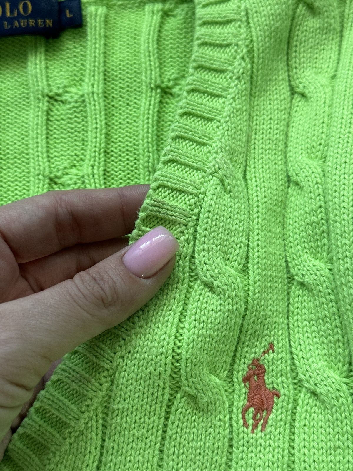 Designer × Polo Ralph Lauren Polo Ralph Lauren cable knit acid green sweater Size L / US 10 / IT 46 - 6 Thumbnail